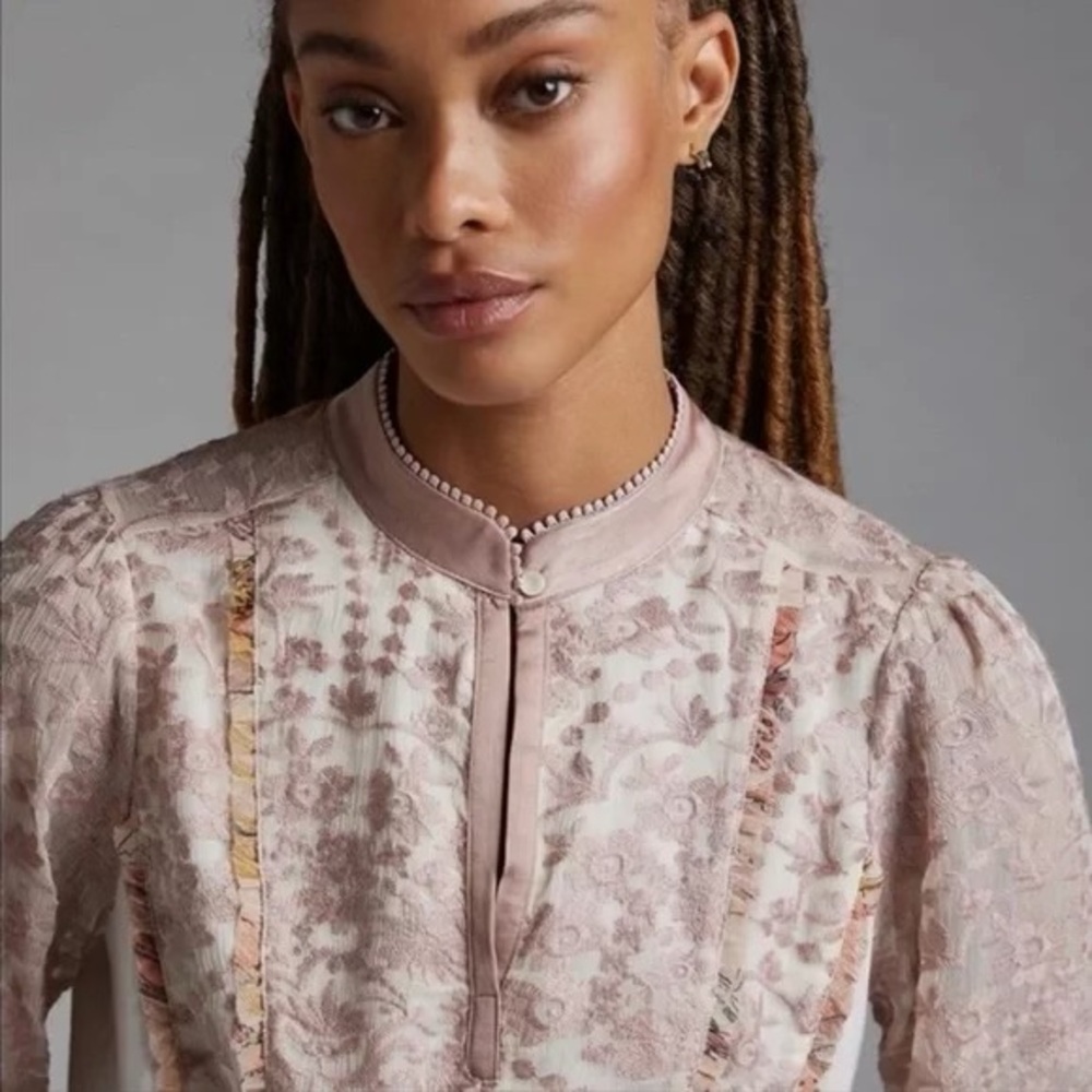 Tiny by Anthropologie Lace Bib Blouse in Pink and Cream NWOT - Picture 11 of 11